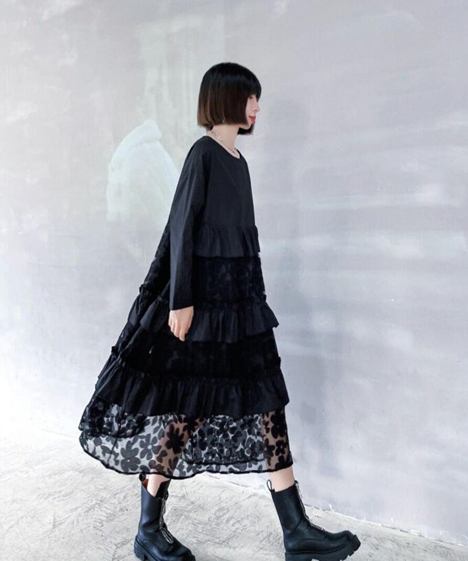 See-Through Floral Tiered Dress