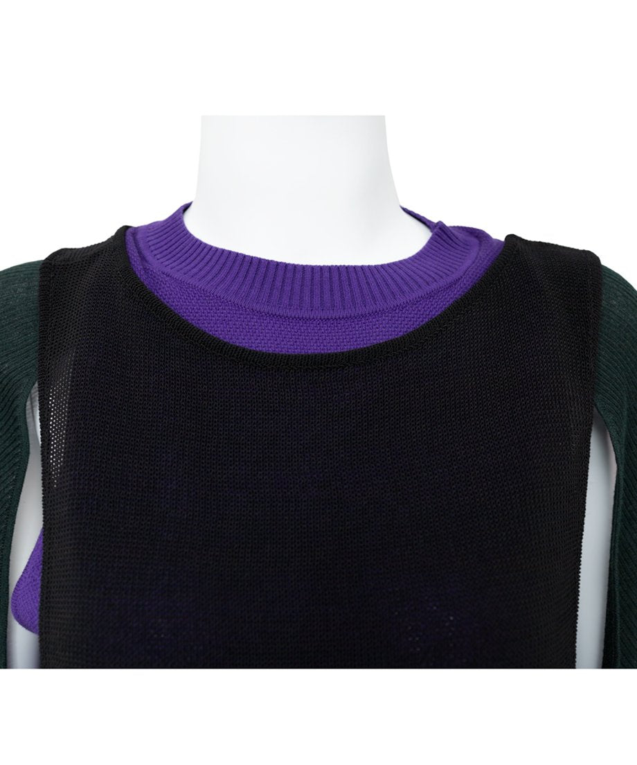 Cut-Out Panel Layered Knit Top