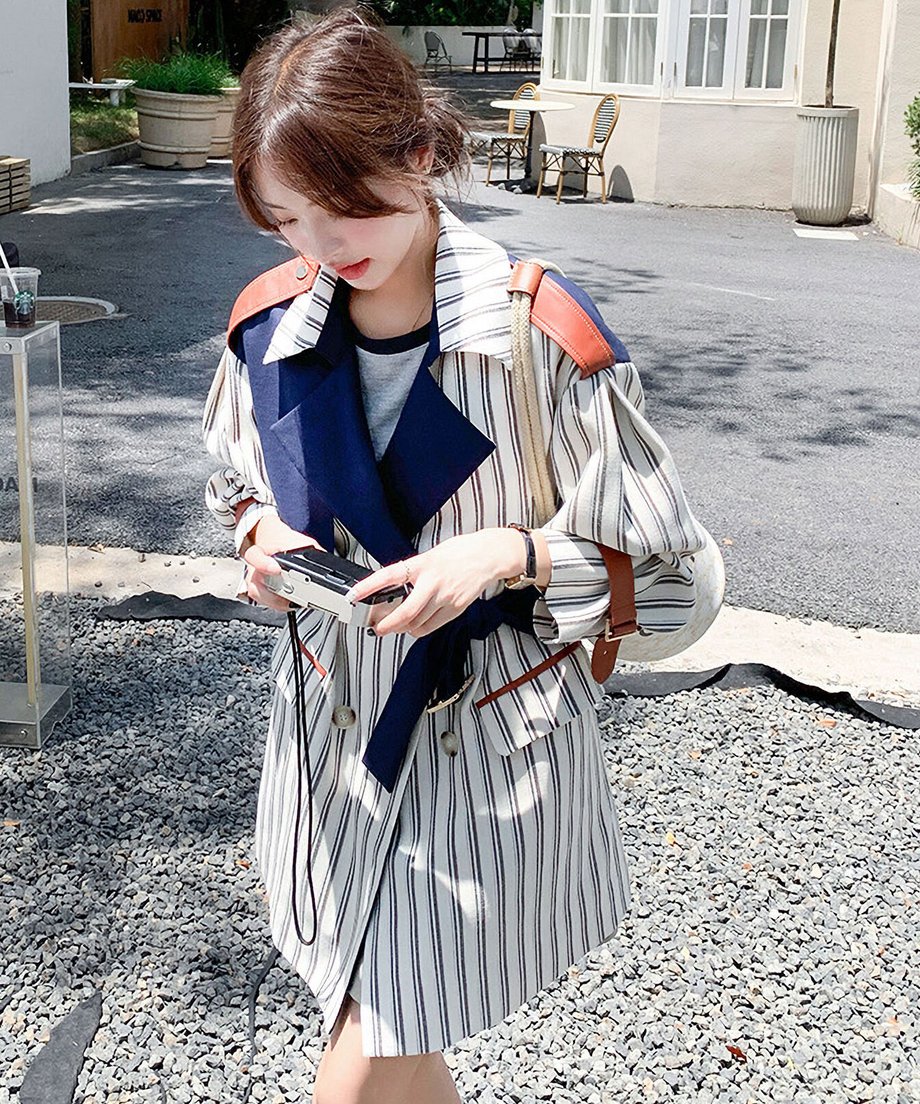 Striped Short Trench Coat