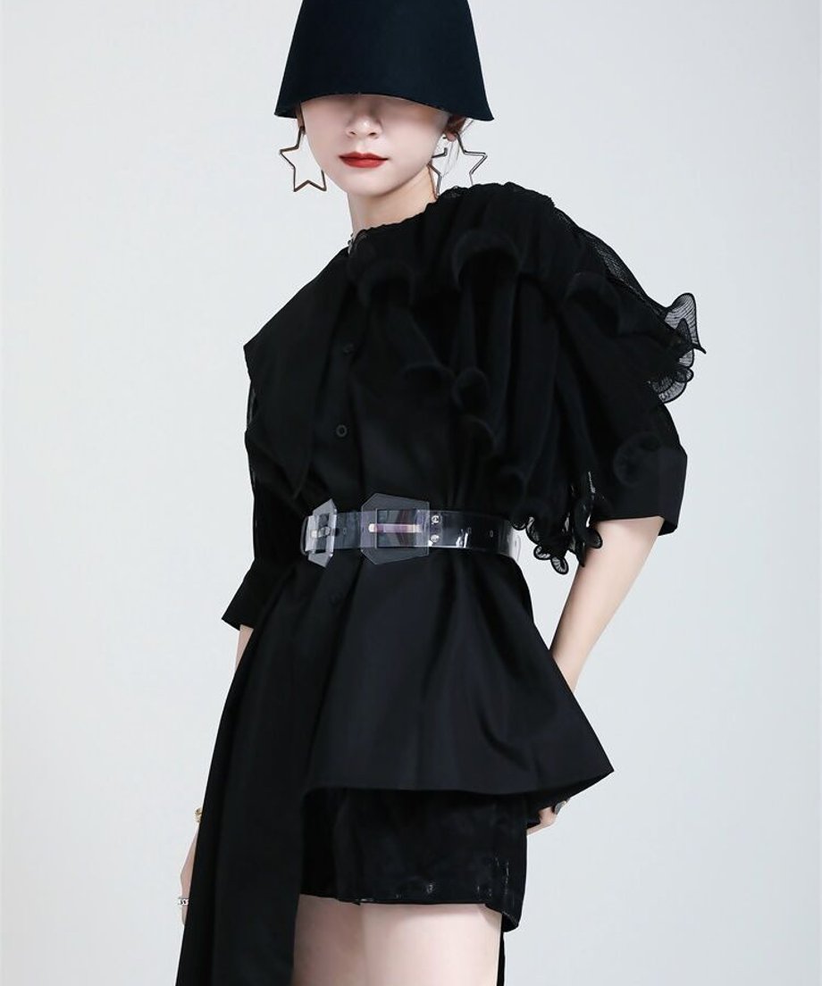 Ruffle Pleated Half Sleeve Blouse