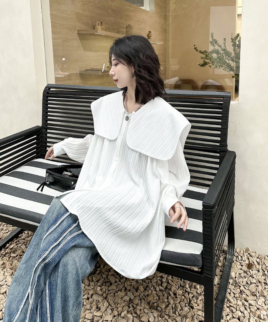 Pleated Sailor Collar Blouse