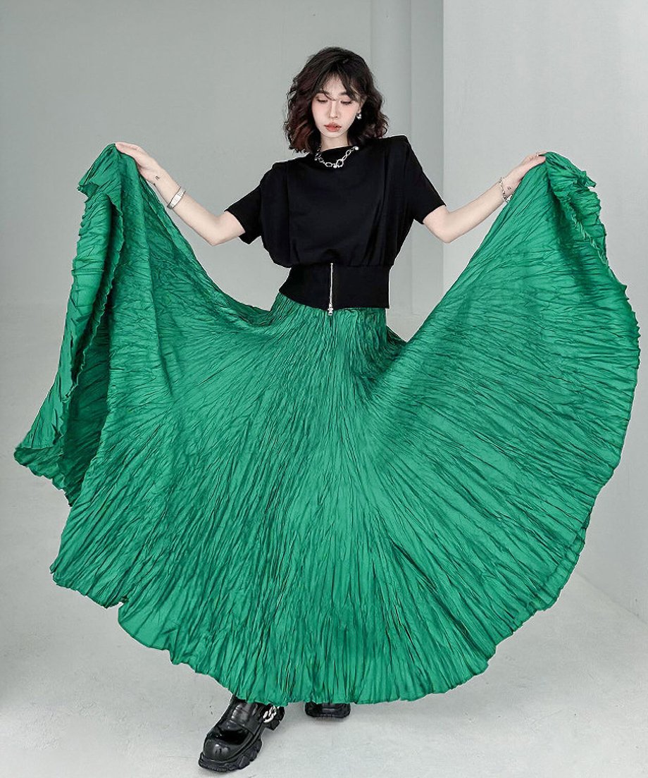 Wrinkle Flare Long Skirt