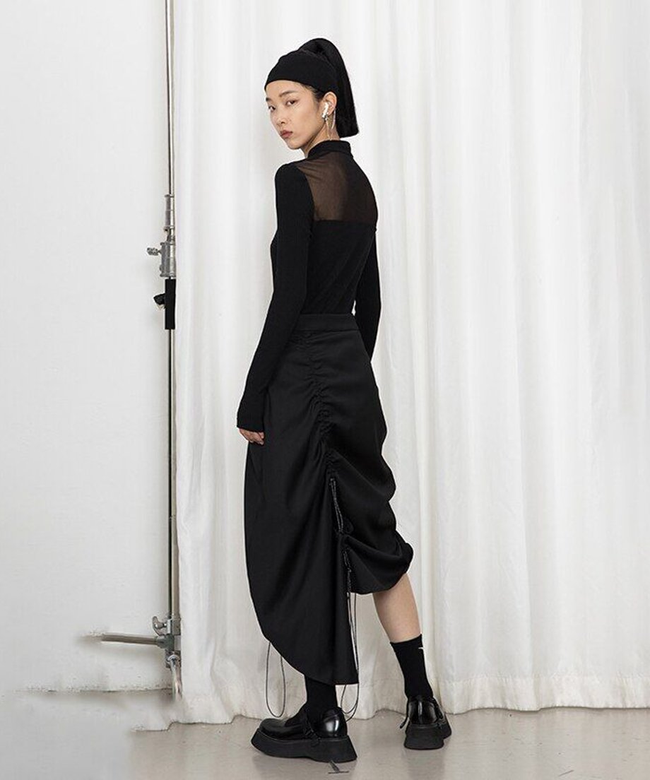 Drawstring Ruched Slit Skirt