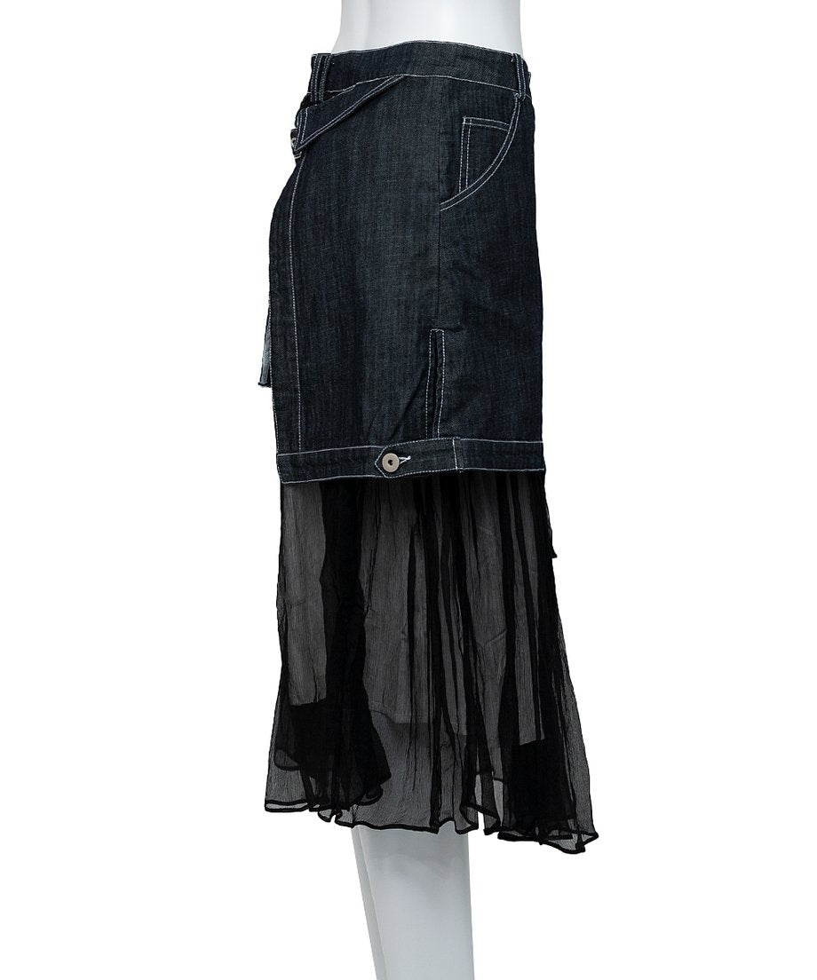 Hem Tulle Denim Skirt