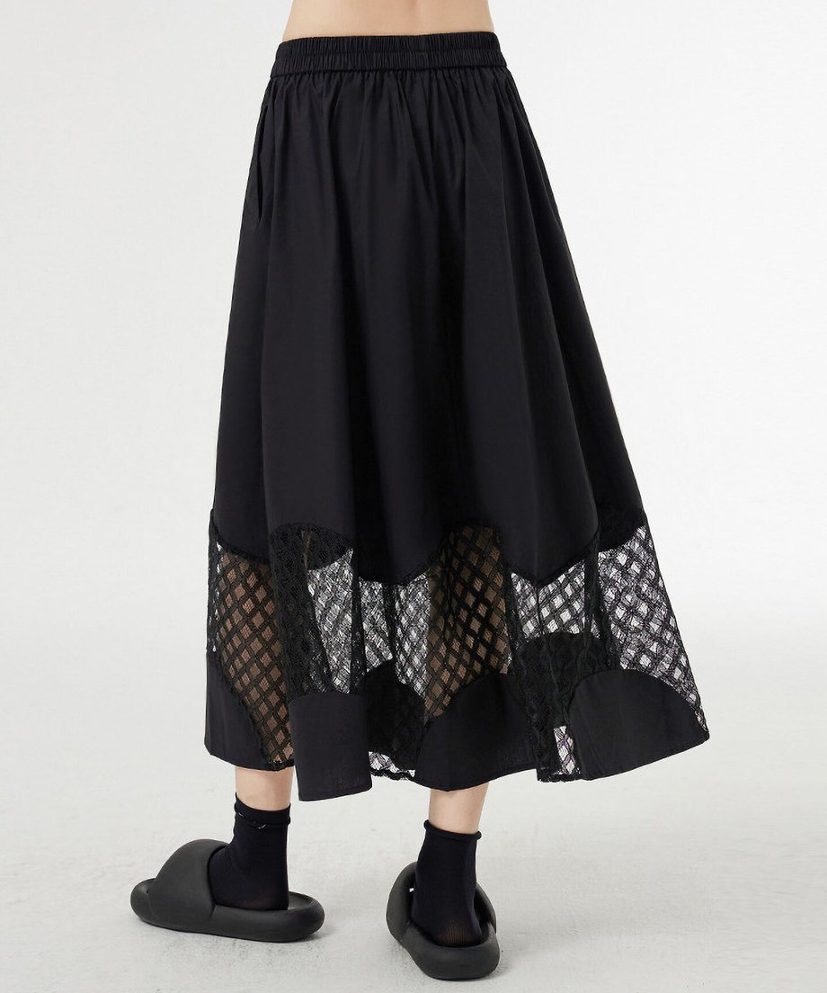 Curved Mesh Panel Flare Skirt
