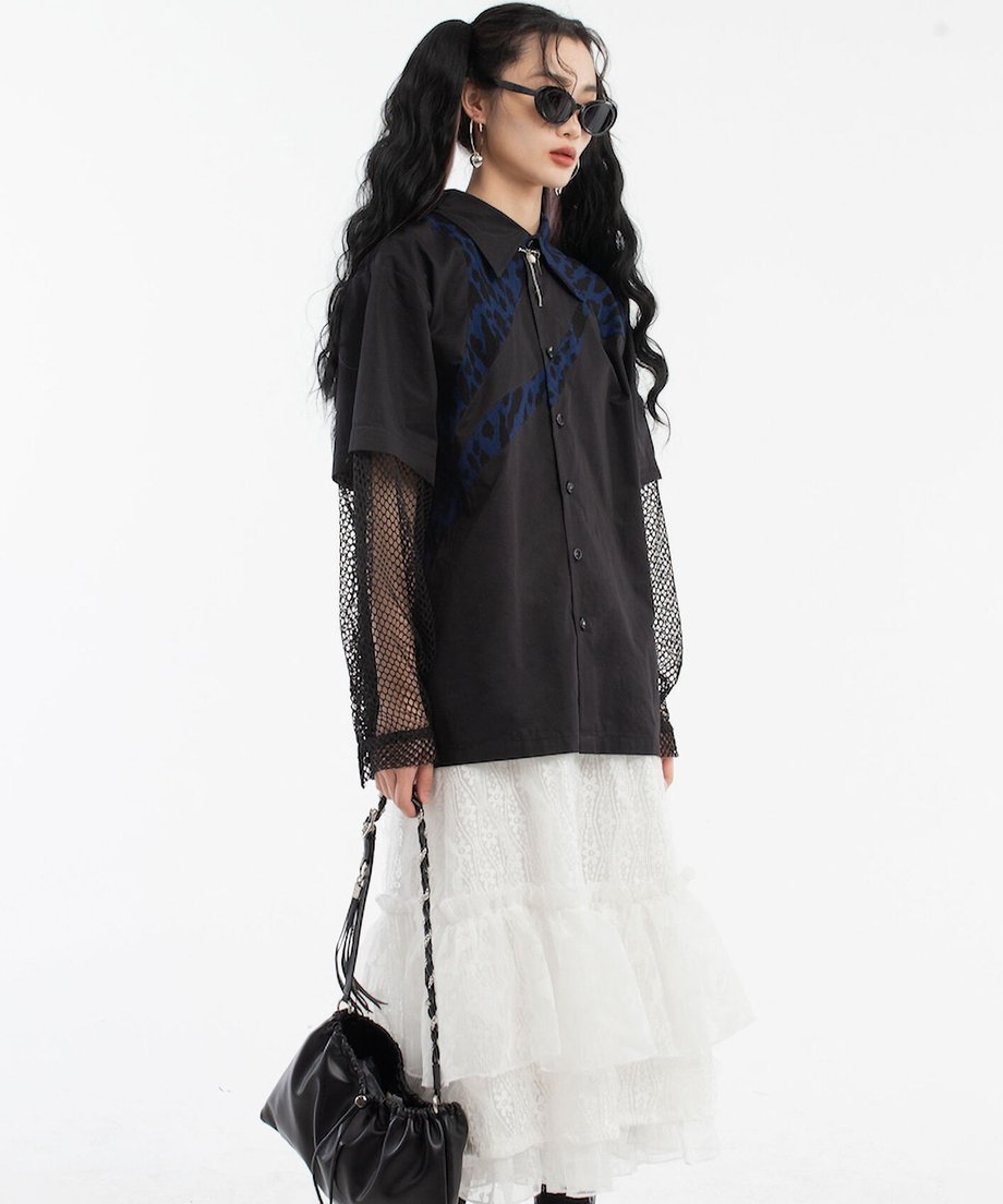 Sleeve Mesh Blouse