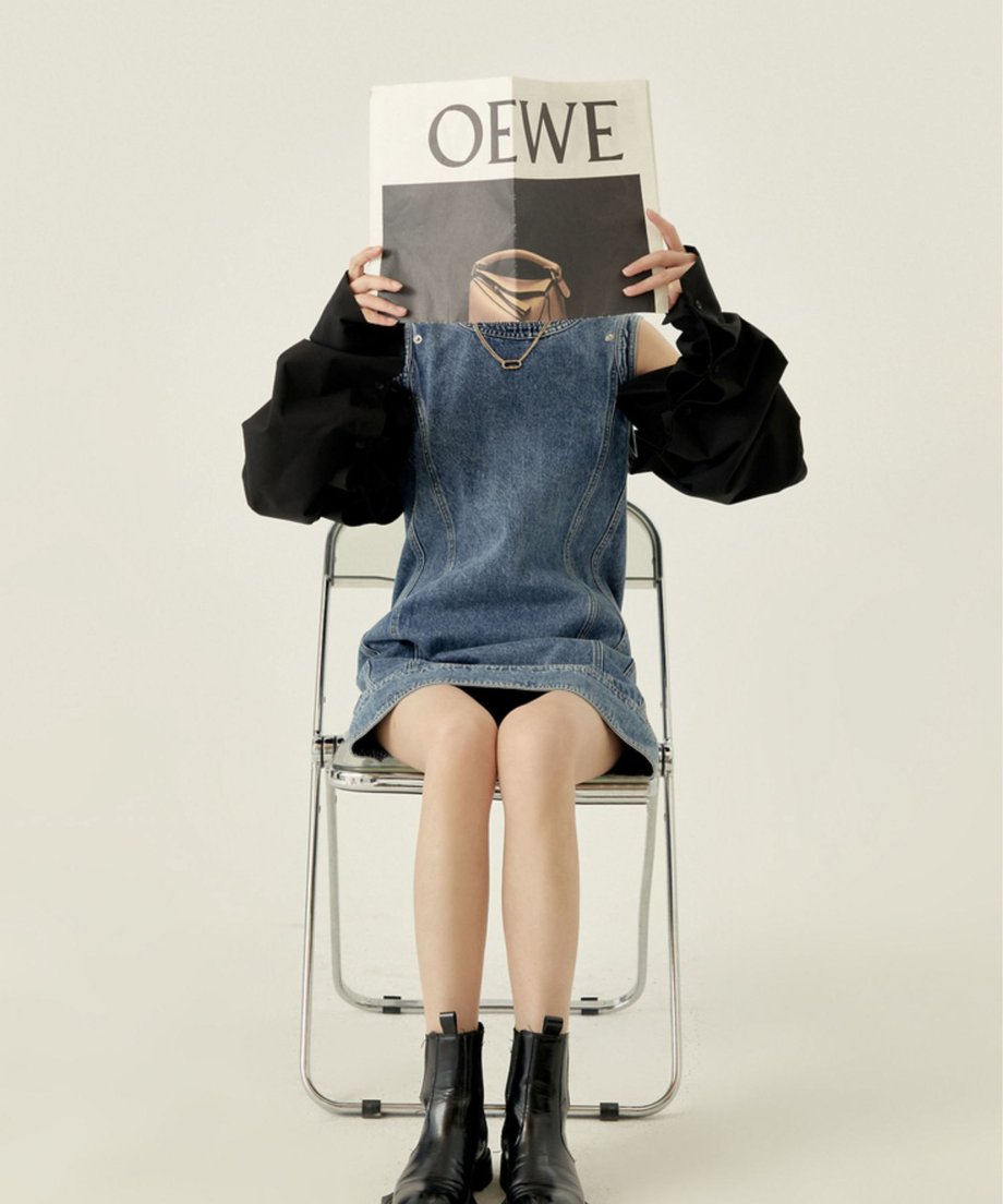 Detachable Sleeve Denim Mini Dress