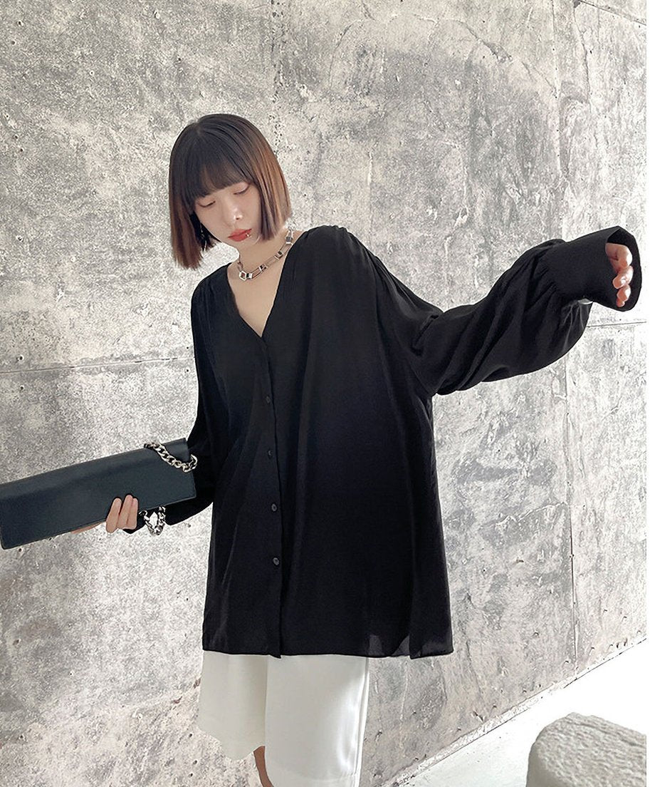 V-Neck Relaxed Satin Blouse