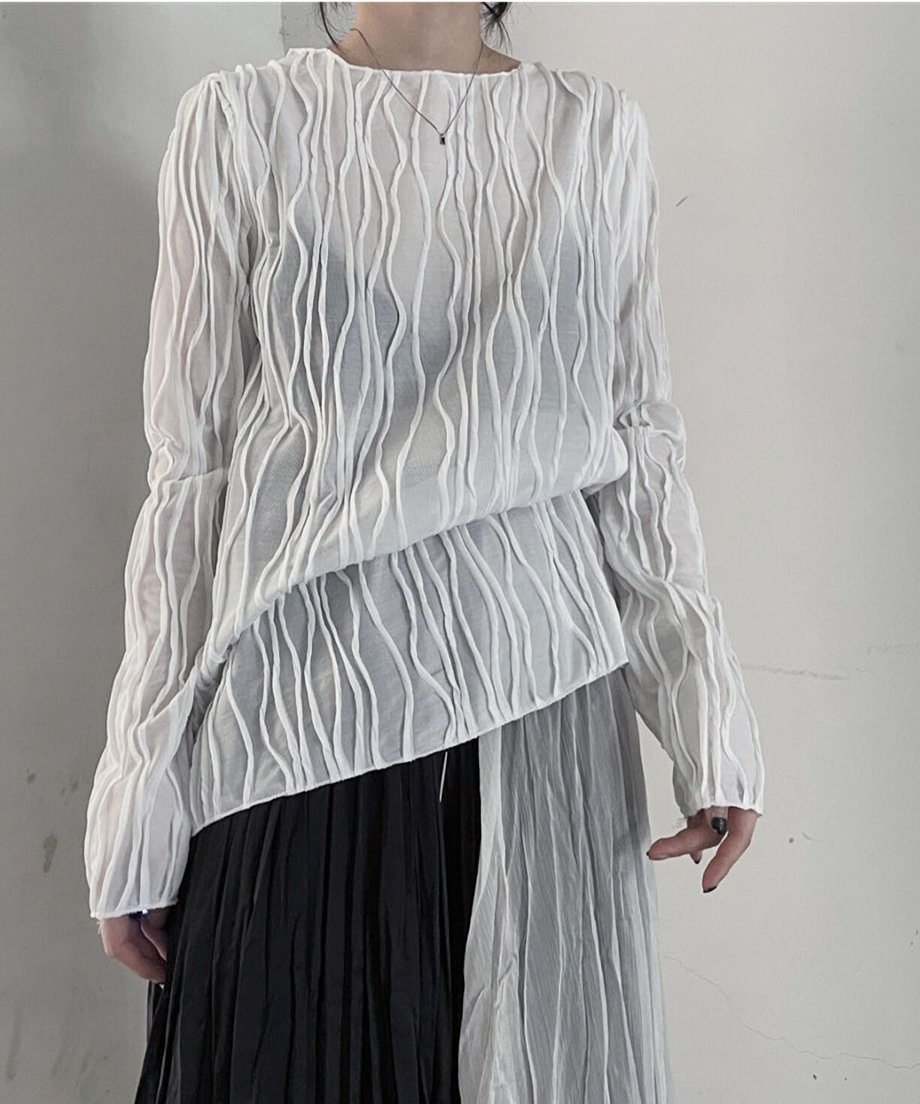 Ripple-fabric Long Sleeve T-shirt
