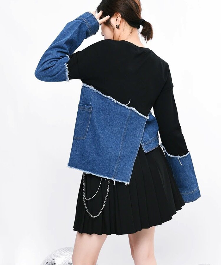 Denim Switching Sweatshirt