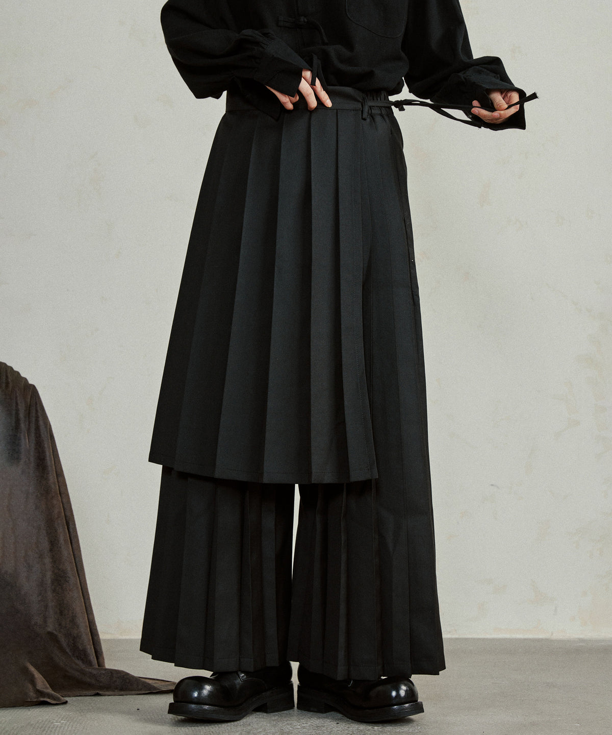 Pleated Wide Pants & Wrap Apron Co-ord