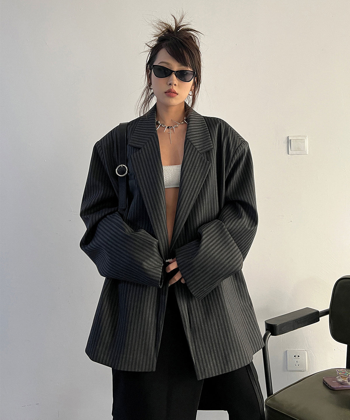 Stripe Buttonless Jacket