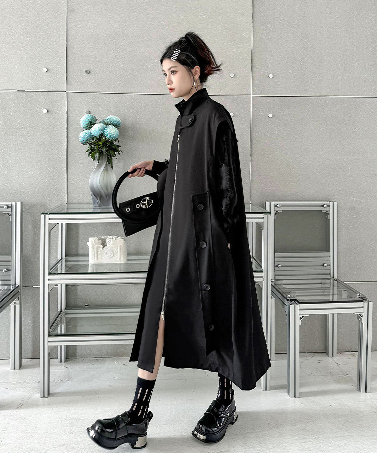 Stand Collar Zip Long Vest
