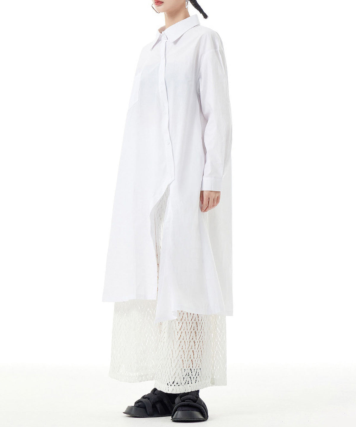 Diagonal Button Long Blouse