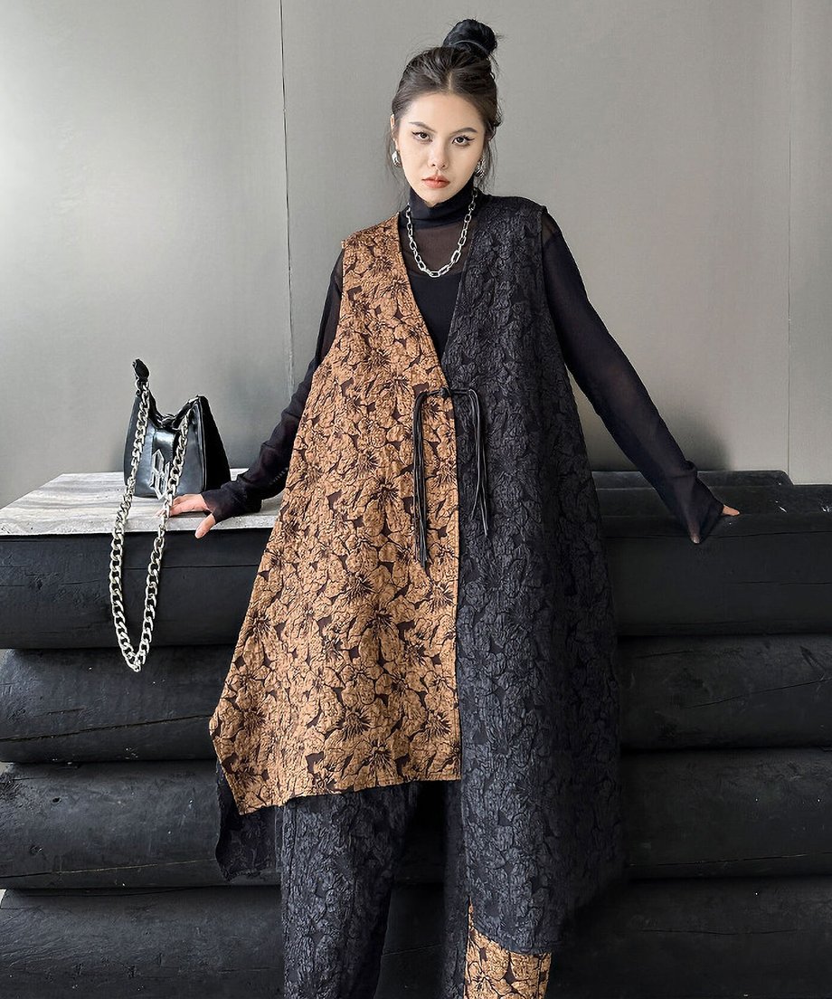 Ripple-fabric Vest&Pants Co-ord