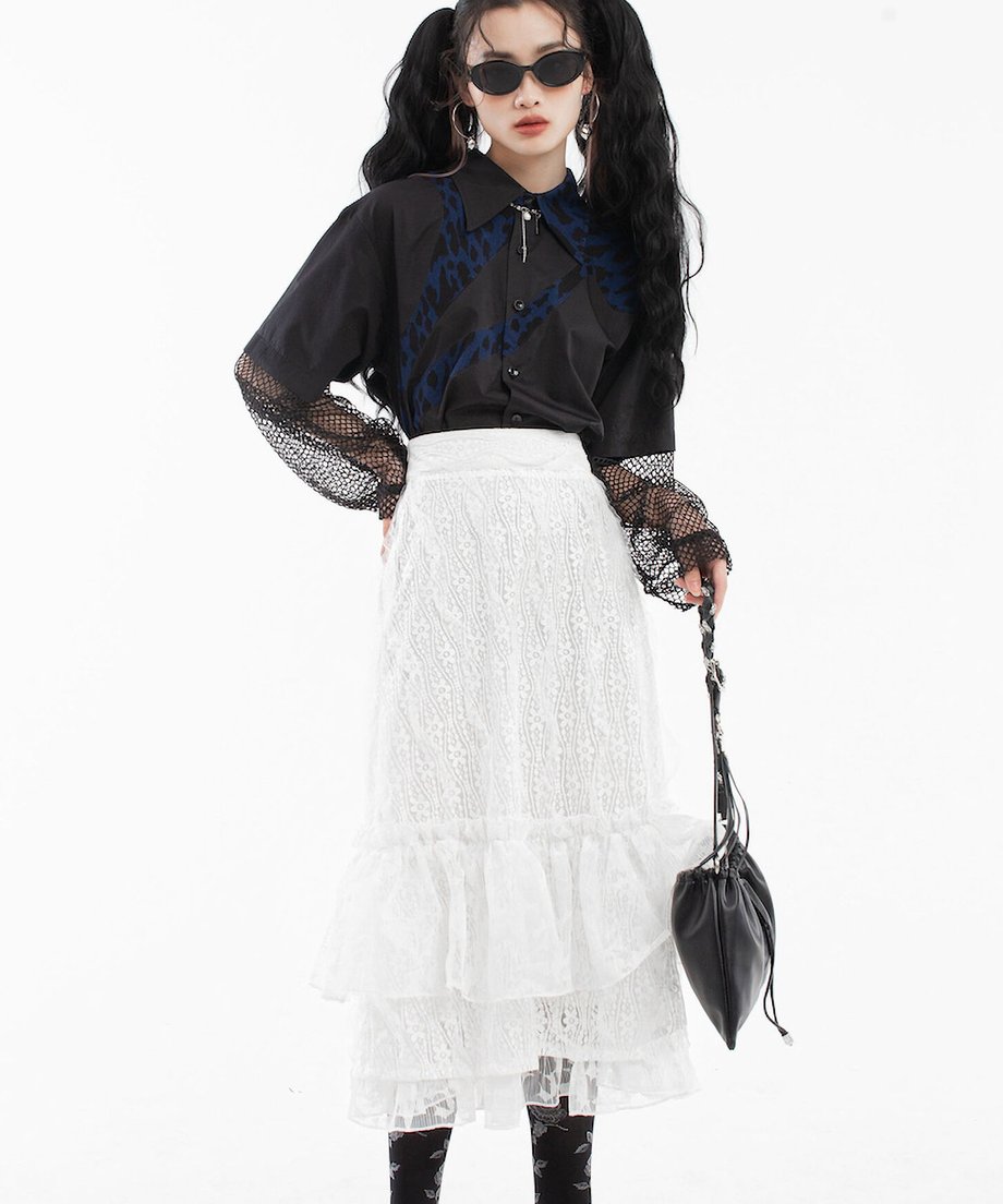 Sleeve Mesh Blouse