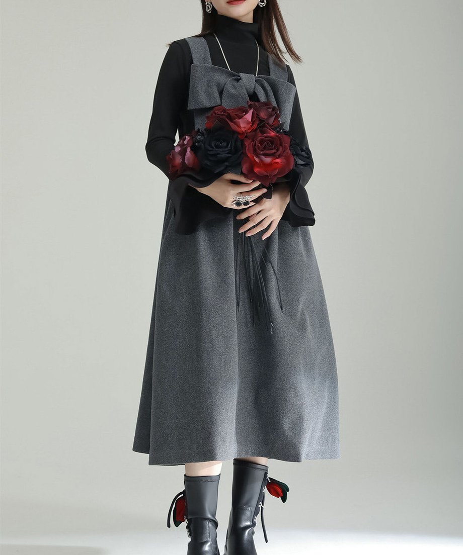 Bow Strap Wool Dress