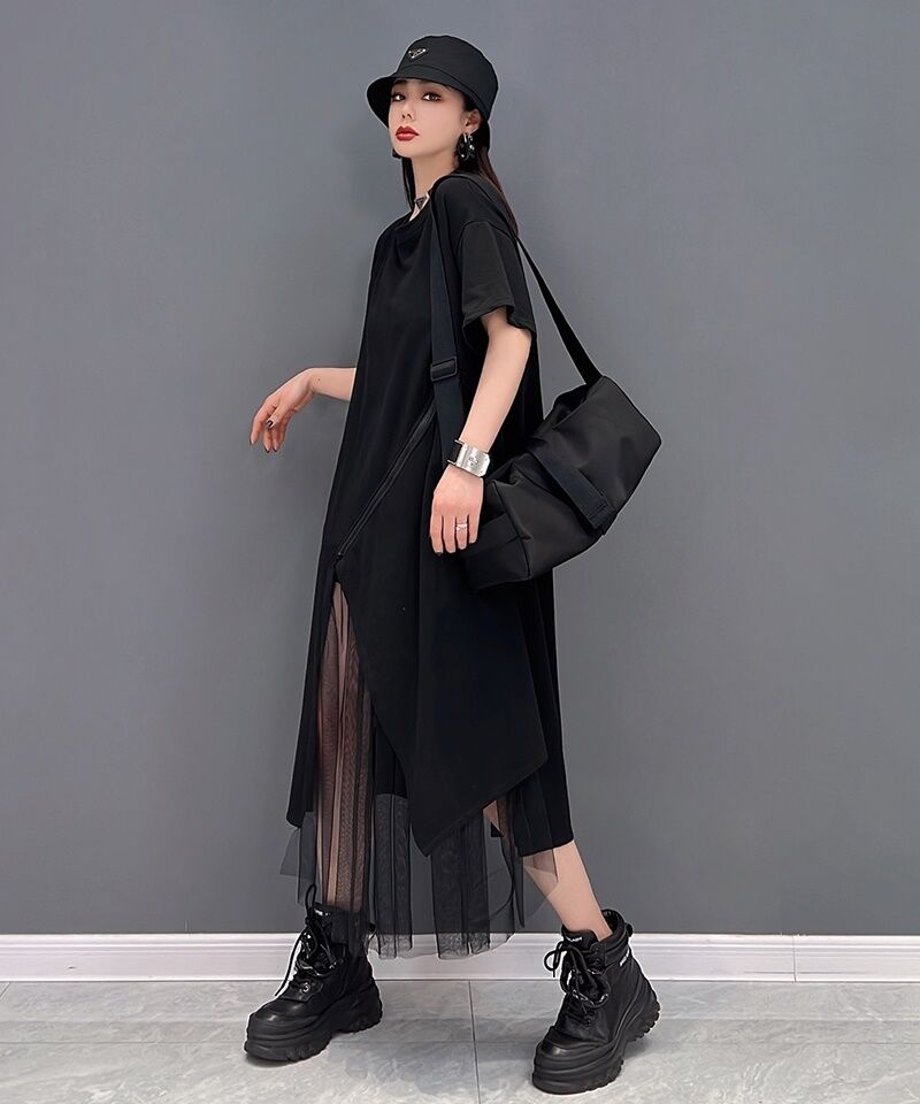 Asymmetric Mesh Layered Dress