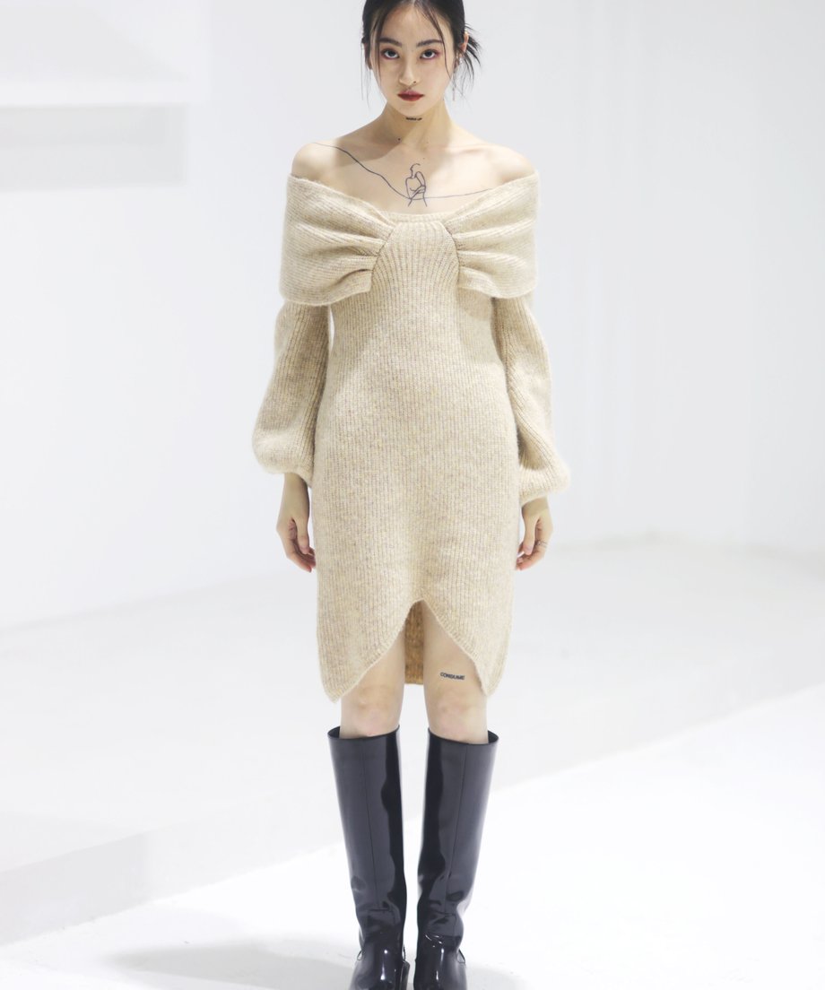 Melange Knit Dress & Scarf Co-ord