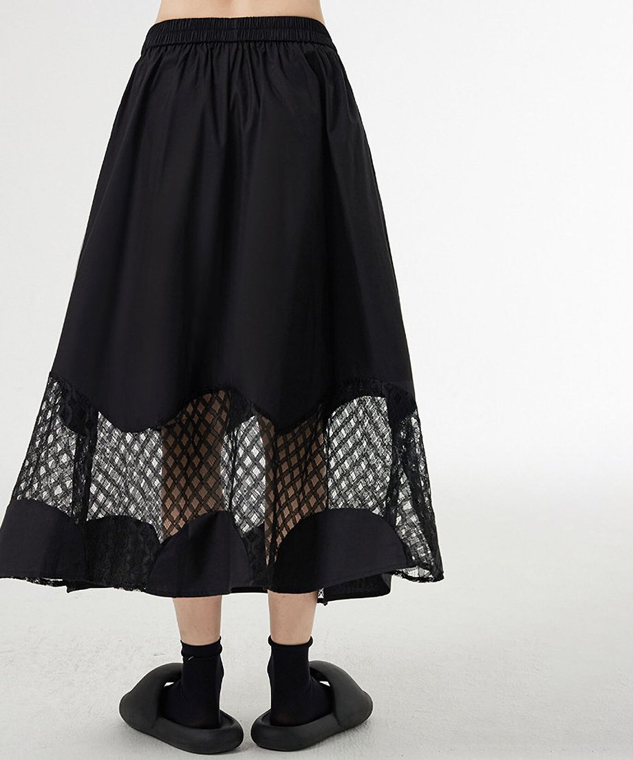 Curved Mesh Panel Flare Skirt
