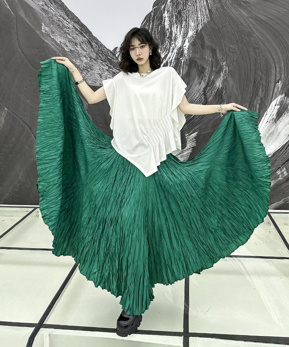 Wrinkle Flare Long Skirt