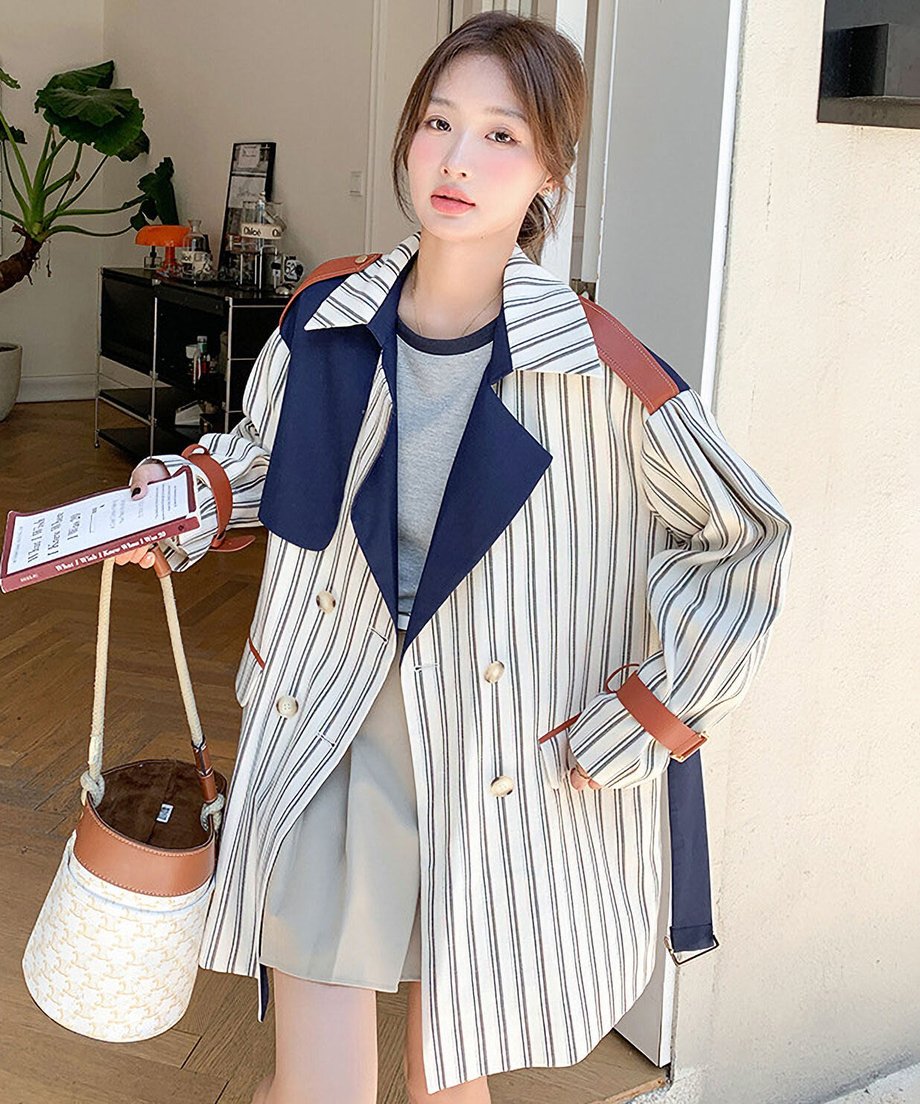 Striped Short Trench Coat
