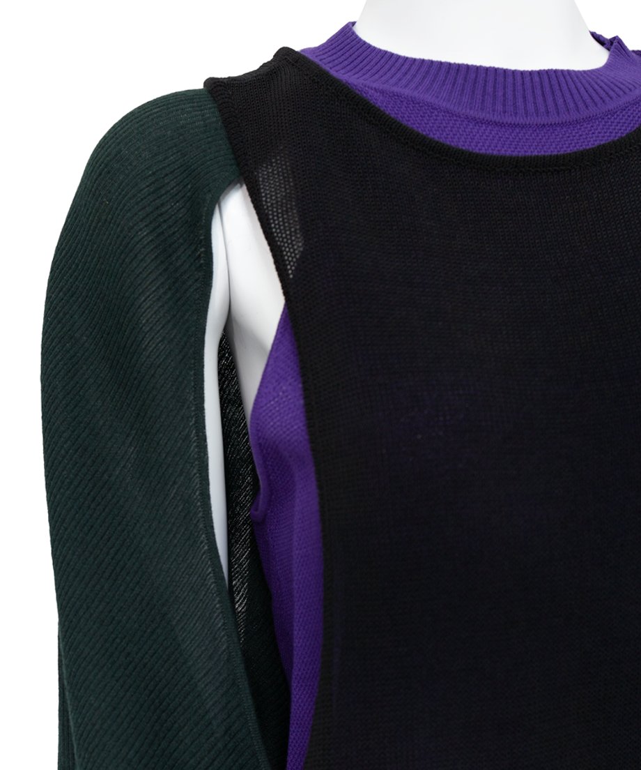 Cut-Out Panel Layered Knit Top