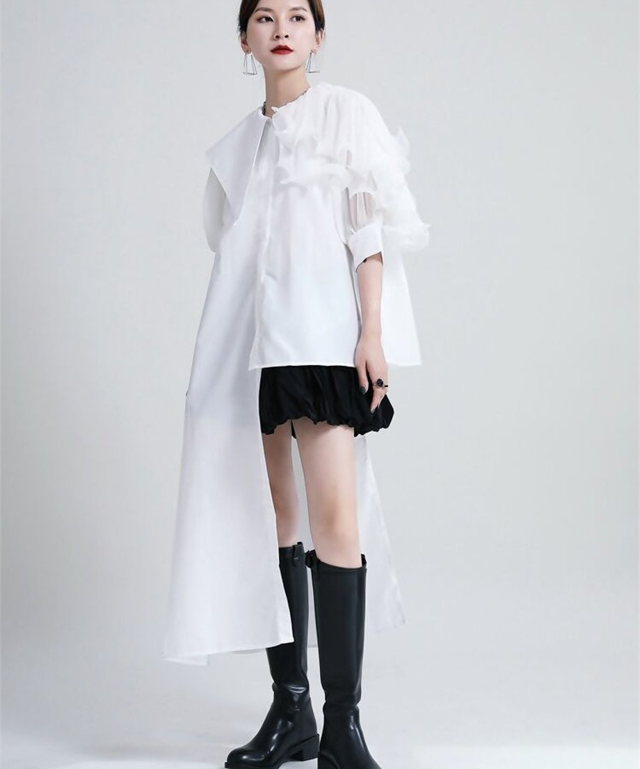 Ruffle Pleated Half Sleeve Blouse