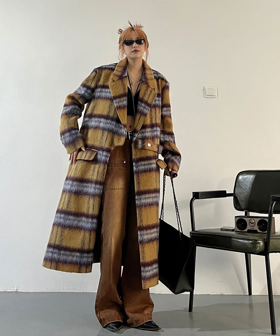 Blurred Check Long Coat