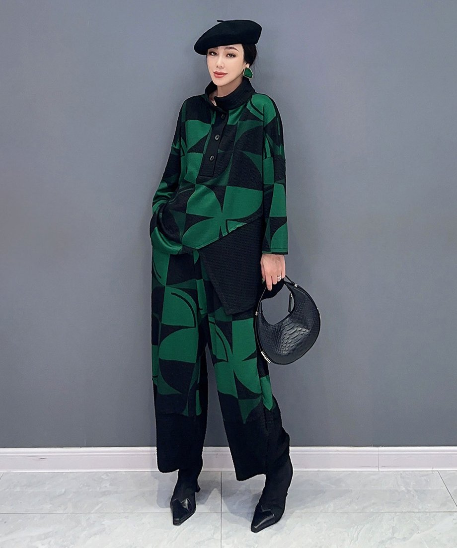 Geometric Pattern Top & Pants Co-ord