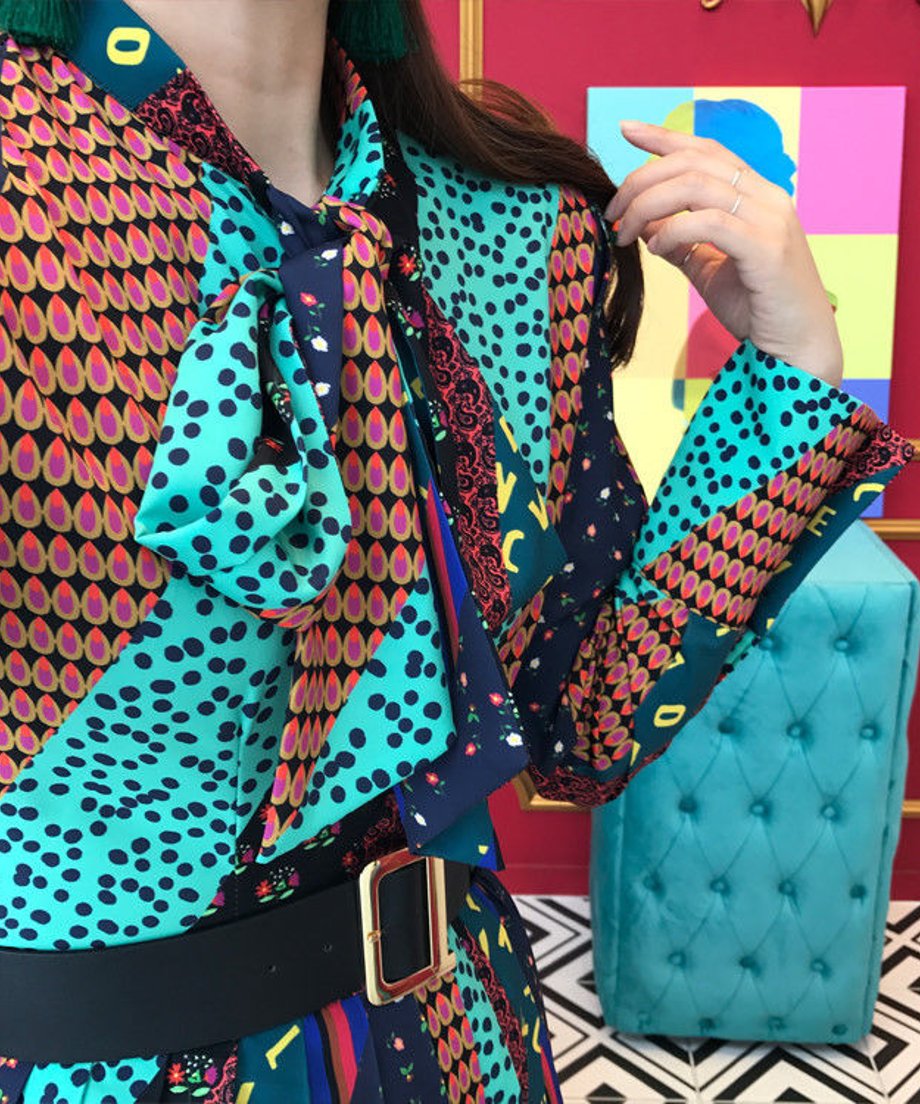 Retro Print Bowtie Dress
