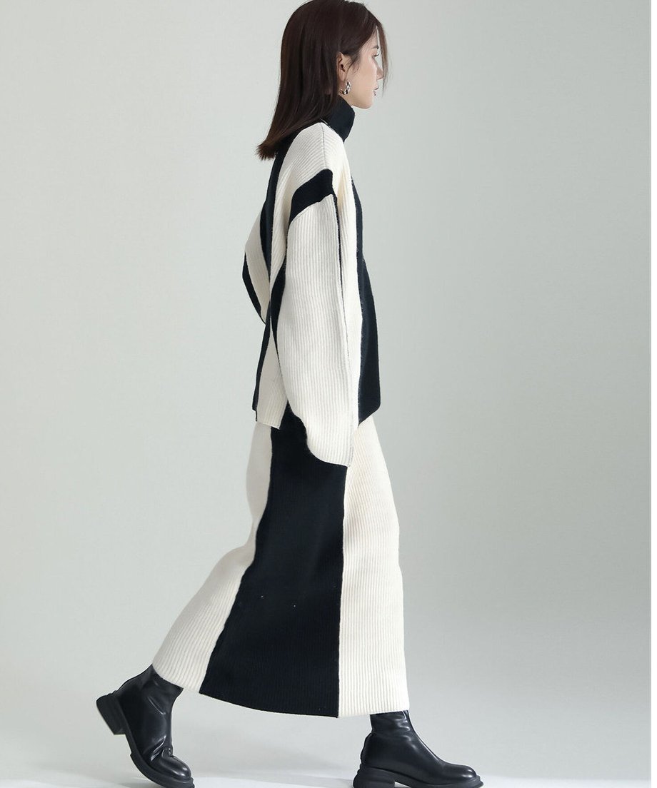 Bicolor Sweater & Skirt Co-ord