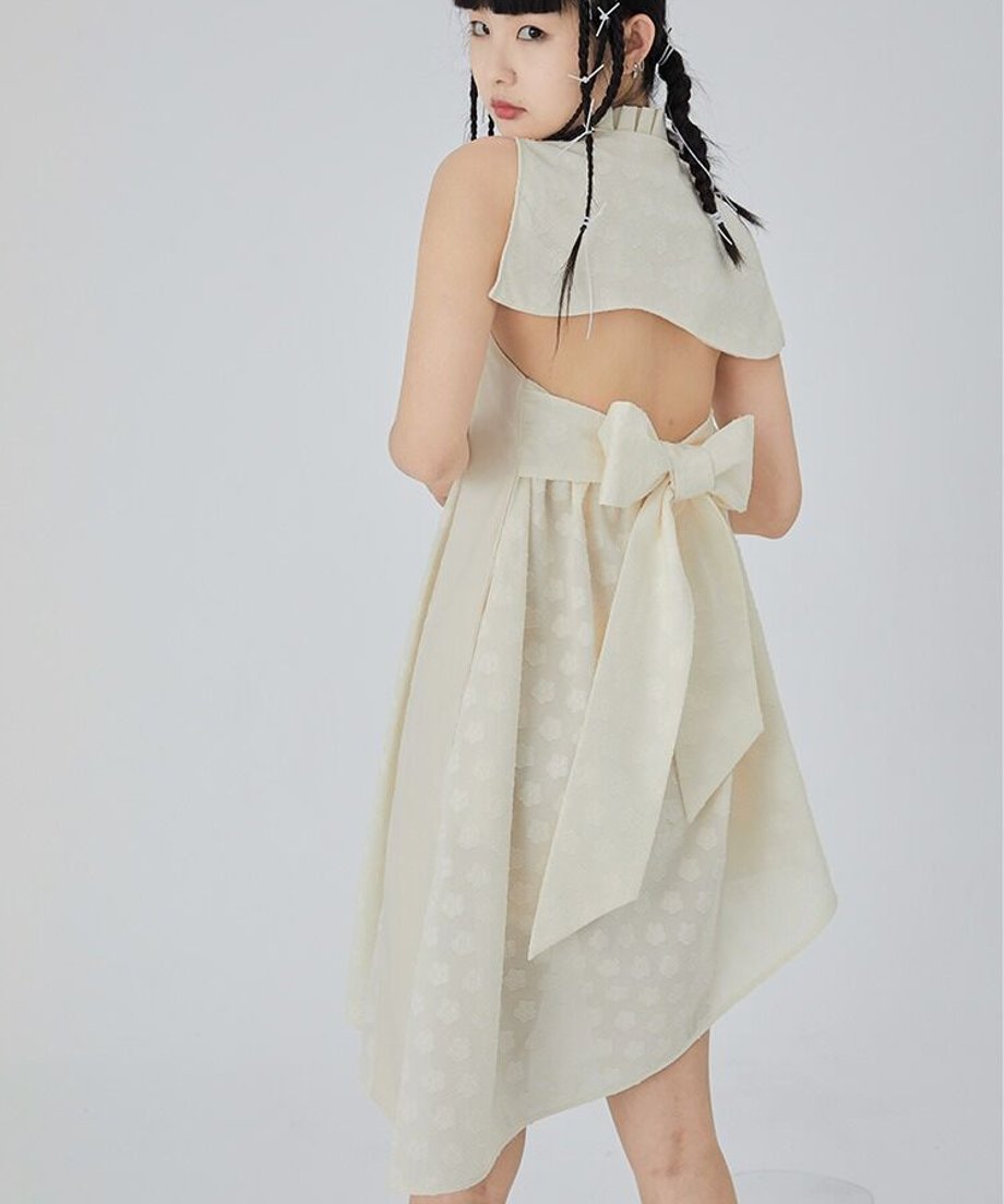Dot Jacquard Asymmetric Dress