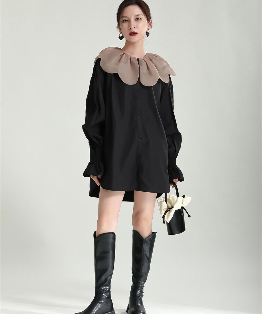 Tulip Collar Volume Sleeve Blouse