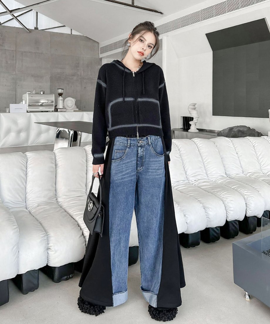 Layered Wide Panel Denim Pants