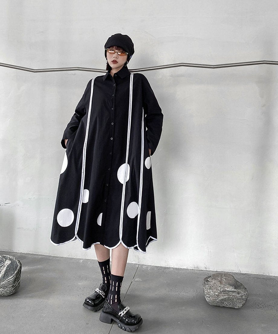Scallop Dot Graphic Shirt Dress