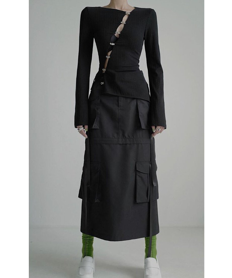 Asymmetric Cut-Out Hook Cardigan