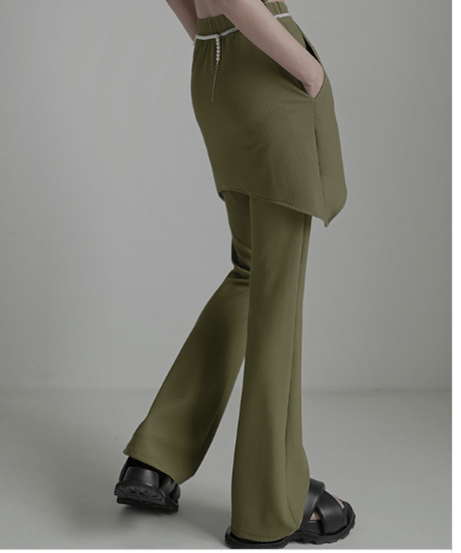Asymmetric Skirted Flare Pants
