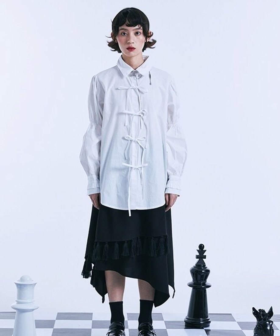Ribbon Tie Puff Sleeve Blouse