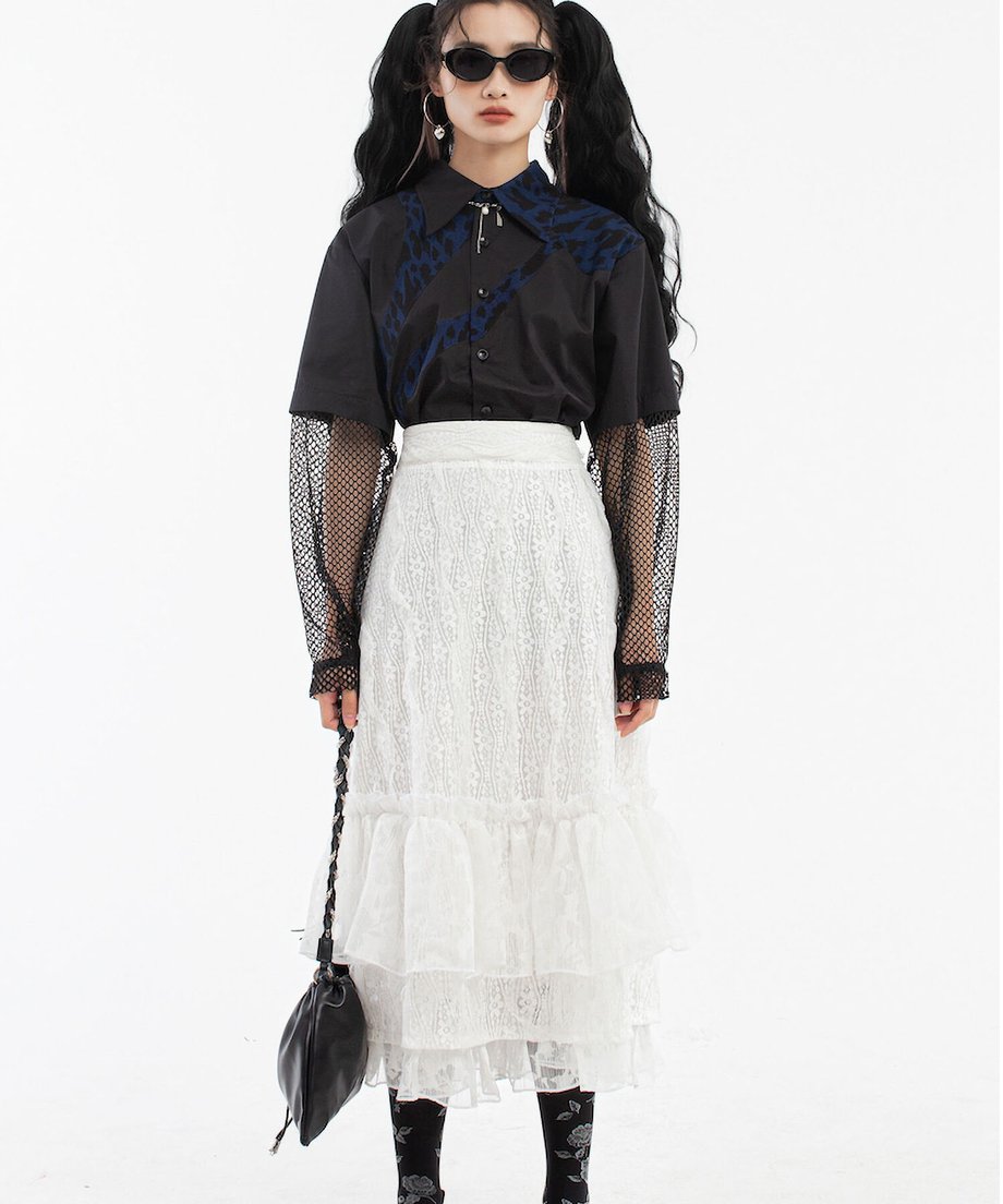 Sleeve Mesh Blouse