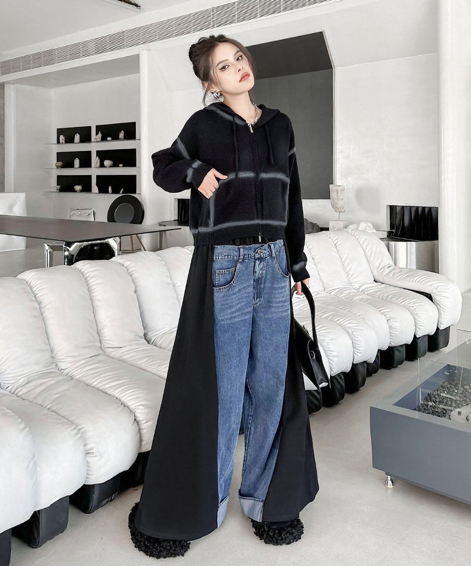 Layered Wide Panel Denim Pants