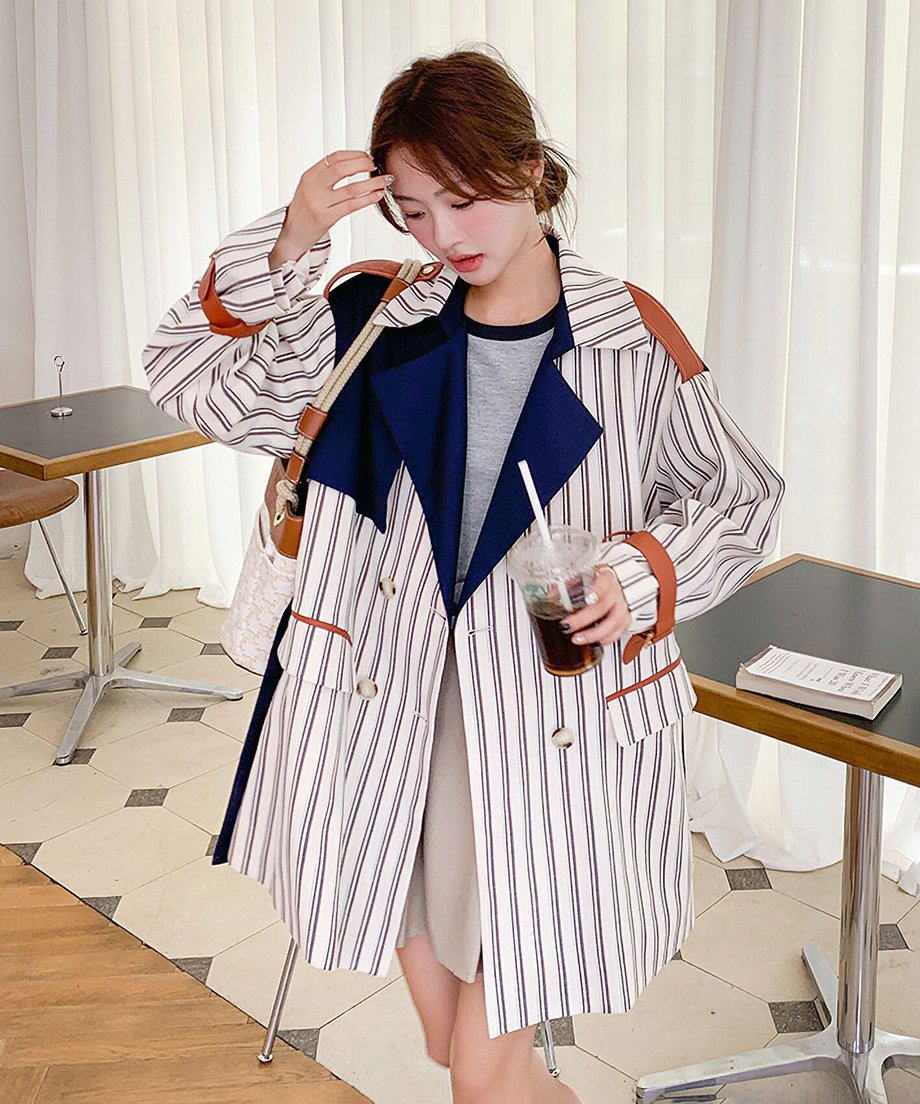 Striped Short Trench Coat