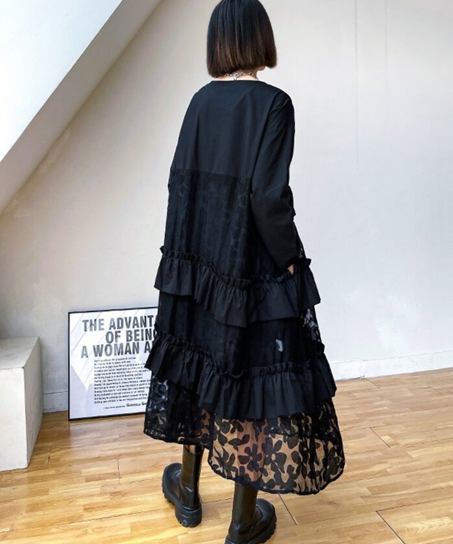 See-Through Floral Tiered Dress