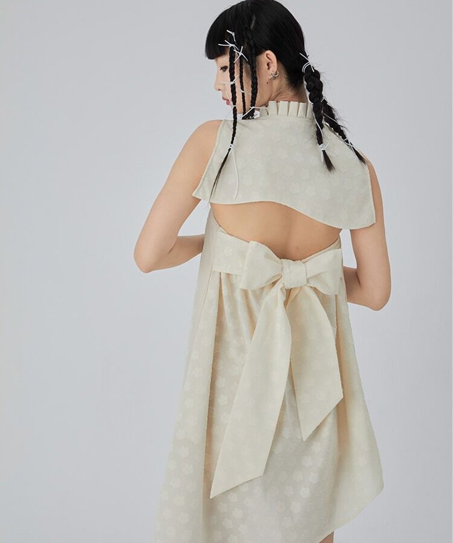 Dot Jacquard Asymmetric Dress