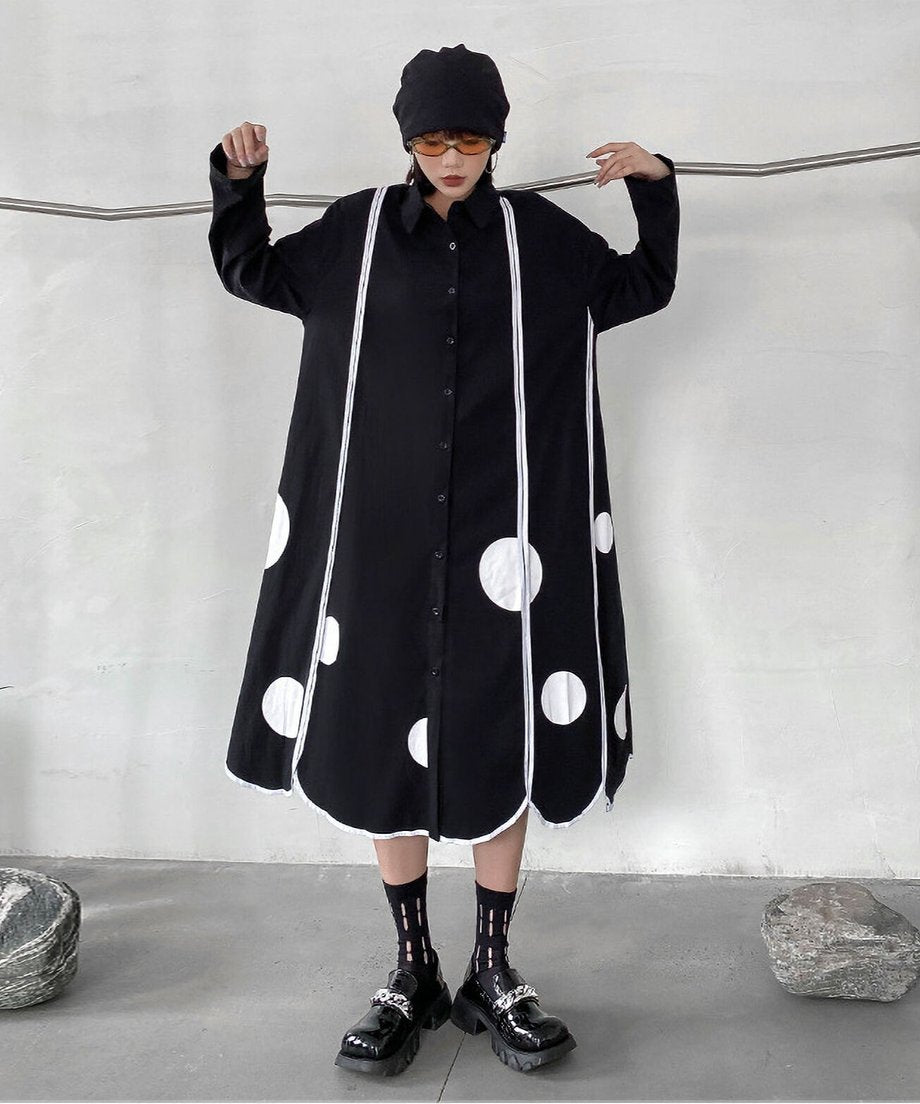 Scallop Dot Graphic Shirt Dress