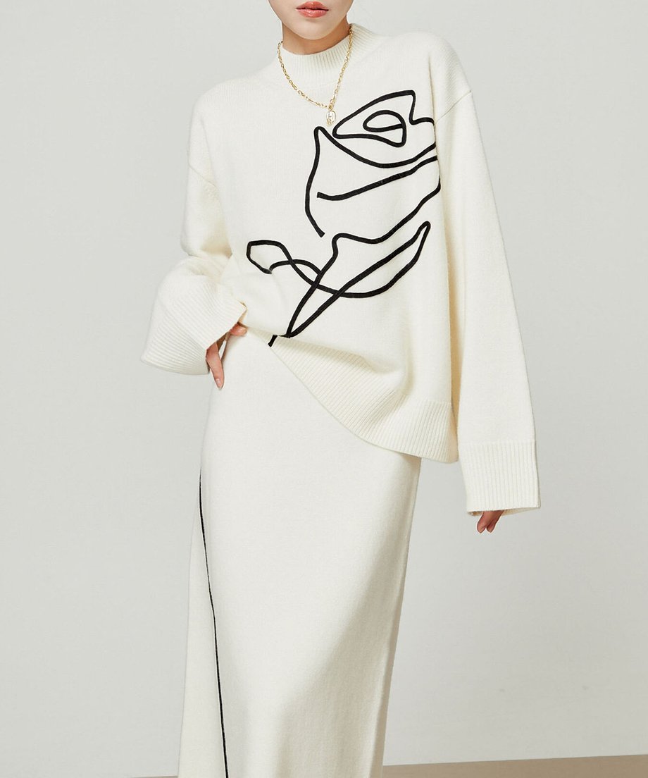 Line Drawing Sweater & Skirt Co-ord