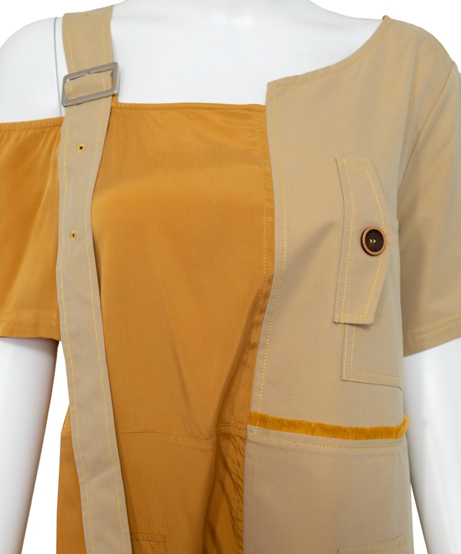 Dual Tone Asymmetric Strap Dress
