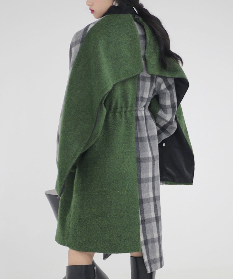 Waist Drawstring Cape Coat
