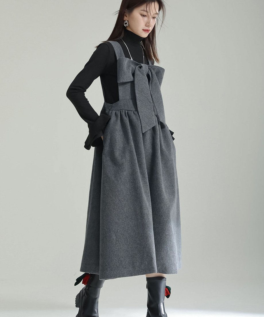 Bow Strap Wool Dress