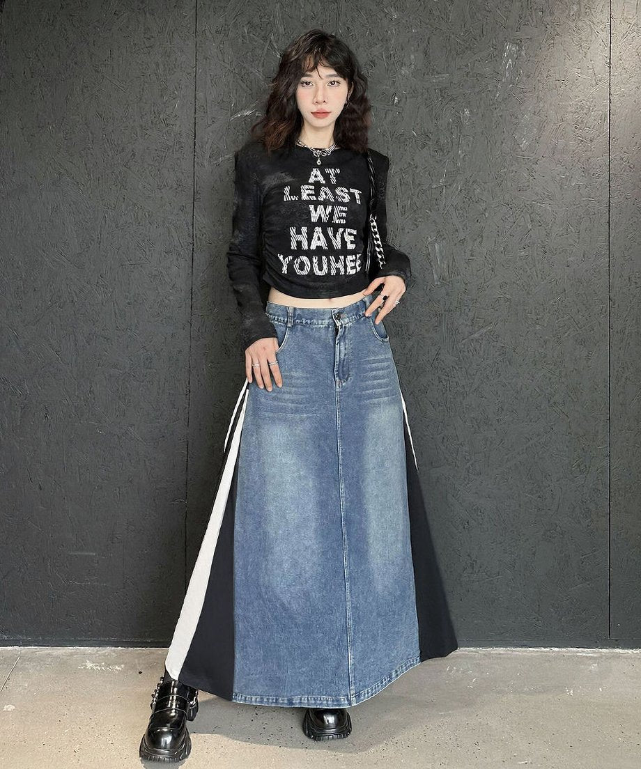 Hybrid Denim Flare Maxi Skirt
